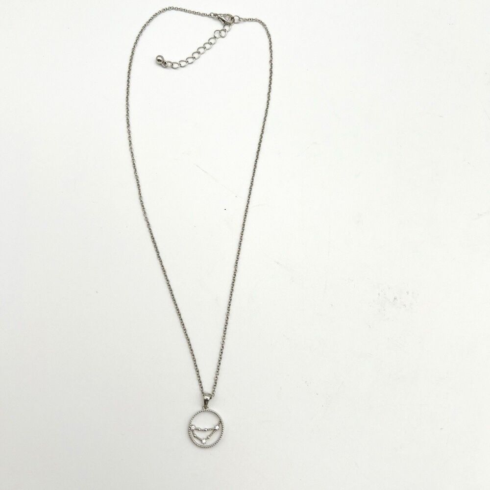Capricorn Constellation Zodiac Silver Tone CZ Pendant Charm Dainty Necklace 16” - Picture 3 of 6